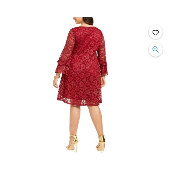 Robbie Bee Bell Sleeve Lace Knee Length Dress Red Shimmer 3X - Picture 3 of 6